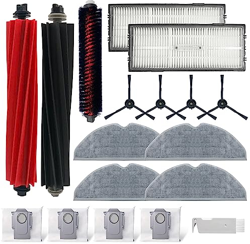 Home Times Zubehör-Set für Roborock S8, S8+, S8 Pro Ultra, 2 Gummibürsten, 2 Hepa-Filter, 4 Seitenbürste, 4 Wischtücher, 4 Staubbeutel, 1 Bürste, 18.tlg