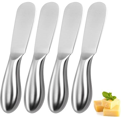 AOTOPYU 4 pcs Couteaux à Beurre Épandeur de Fromage en Acier Inoxydable avec Poignée Ergonomique 14 x 2 cm couteaux à beurre à tête ronde