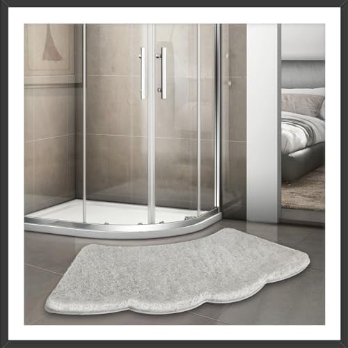 UVCMDUI Duschmatte Halbrund, 110x45x3,5cm Luxus Mikrofaser Gebogene Duschmatte, TPR rutschfeste Duschvorleger Runddusche, Super Saugfähig Badezimmerteppich für Eckdusche, Grau