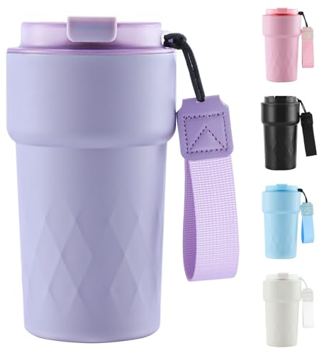Travel Mug, 510ml Insulated Coffee Cup with Leakproof Lid,Reusable Travel Coffee Mugs - Car Coffee Cup,Double Walled Stainless Steel Thermal Mugs for Hot Cold Drinks(Purple)