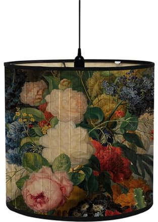 Morbuy Style Vintage Motif Fleurs Abat Jour en Bambou, Abat-Jour Lampe Tambour Abat Jour Pour Lampe de Table Diamètre 30cm Abats-Jour Lampe Sur Pied pour Décoration (Hortensias)