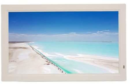 21,5 Zoll 64 GB Digitaler Bilderrahmen mit Fernbedienung, Wandmontage, Lichtsensor, Teilen von Fotos/Videos über Apps und E-Mail, HD-IPS-Bildschirm, Bildvorschau (White)