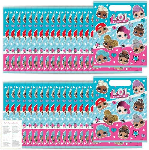 Unique LOL Partygeschenktüten, 16 Stück Kunststofftüten und Checkliste, LOL Geburtstagsdekorationen und Zubehör