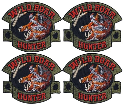 Set von 4 – Wildschweinjäger – Aufnäher – bestickter Aufnäher / Abzeichen / Emblem