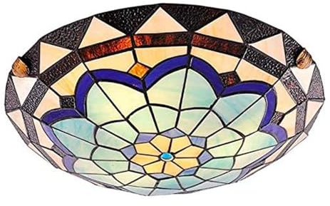JUDU Retro Deckenleuchte Tiffany Stil Deckenlampe Handgefertigte Kunst Glas Lampenschirm Decken Beleuchtung E27 Leuchte für Wohnzimmer Schlafzimmer Esszimmer Korridor Badezimmer Balkon (M(30cm))