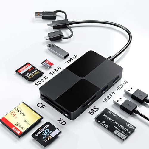 Memory Stick Pro Duo - Adaptador para iPhone, lector de tarjetas de memoria múltiple compatible con tarjetas Micro SD/SDHC/XD Picture/MS/CF lectura simultánea, lector de tarjetas XD/TF/MS/CF/SD 5 en 1