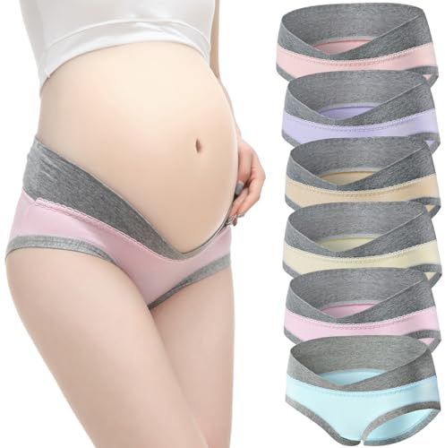Culottes Maternité Femme Coton sous-vêtements de Maternité Taille Basse en Forme de V Grossesse Hipster Doux Calecon Grossesse Slip,6 Paquets,40-42