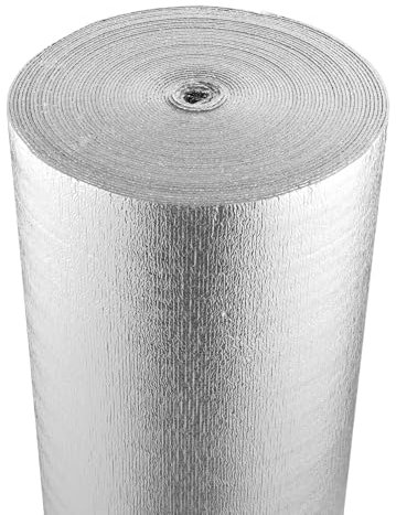 VEVOR Double Reflective Insulation Roll, Woven Fabric Radiant Barrier, 6.5 Mil 48 in x 250 ft, Aluminum Foil PE Woven Cloth Heat Reflective Shield, Thermal Insulation Roll for Window RV Roof