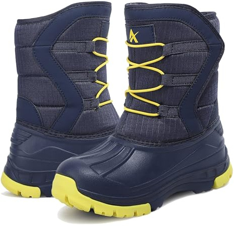 TORISKY Bambini Stivali da Neve Ragazzi Ragazze Caldo Fodera in Pelliccia Stivali Invernali Impermeabili Antiscivolo All'aperto Trekking Stivali(T5-Blue/Yellow 32EU)