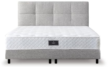 Z-hom Boxspringbett 213, Gepolstert Doppelbett mit Matratze 30 cm hoch - Taschenfederkern, Polsterbett, Kopfteil gesteppt und gepolstert, Continentalbett (Hellgrau, 140 x 200 cm)