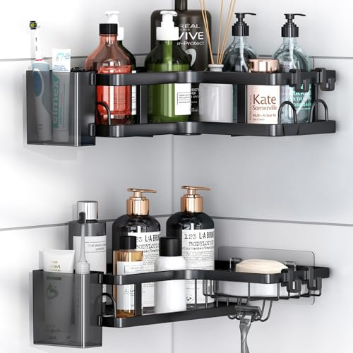 ZVZM 4 Piezas Estanteria De Esquina para Ducha, Estanteria Baño Sin Taladros Rinconera Ducha, Ducha Esquina Sin Taladro, Rinconera Sin Taladro - Accesorios De Baño.