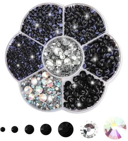 3000PCS Hotfix Strasssteine, Schwarz Strasssteine für Textilien, Kristall zum Basteln, Kristallsteine zum Kleben 7 Größen 2mm-8.6mm Rhinestones für Kleidung Schuhe DIY Handwerk(Schwarz)