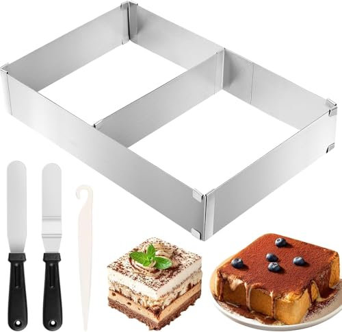 Backrahmen Rechteckig Verstellbar,Edelstahl Backform Rechteckig Kuchenform Eckig,Tortenrahmen Eckiger Backblech mit Teiler für Kuchen Torten Pizza Backen Party Dekorieren
