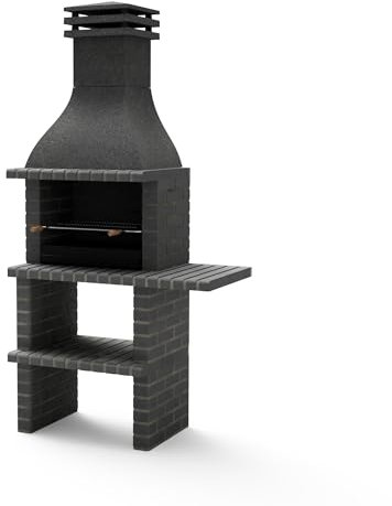 Movelar - Fertiggrill für Holz und Kohle, Modell BBQ TAOS PLUS mit 1 kurzer Seitenhalterung (dunkelgrau - 110 x 58 x 214 cm), Ref: M01020 - Verwendung im Außenbereich