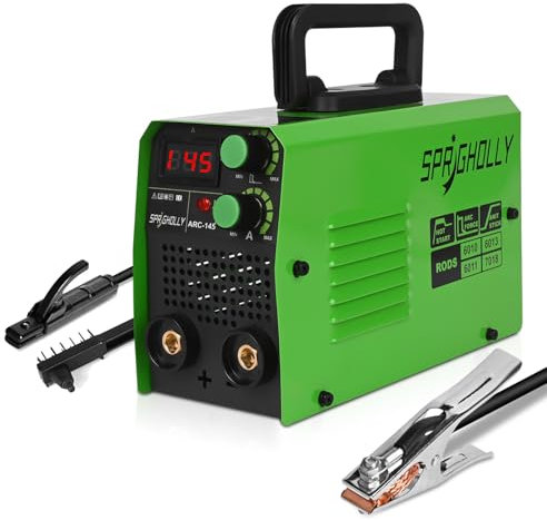 SPRIGHOLLY 2 IN 1 Mini Saldatrice Inverter 145A,con la funzione ARC LIFT TIG, dotato di tecnologia IGBT e display digitale LED, adatto per uso domestico e DIY, Saldatrice Elettrodo ARC-145