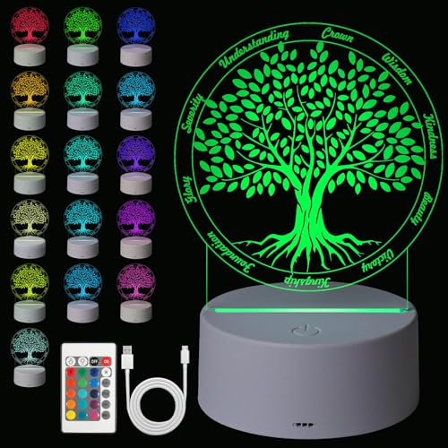 Heysliy Lampada da tavolo spirituale a forma di albero della vita, lampada da tavolo spirituale curativa, 16 colori cangianti/dimmerabile/telecomando/pulsante touch, decorazione per camera da letto,