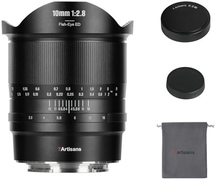 7artisans 10 mm F2.8 II Obiettivo fish-eye ultra grandangolare 185° messa a fuoco manuale per fotocamere Canon RF mount EOS R/R3/RP/R5/R6