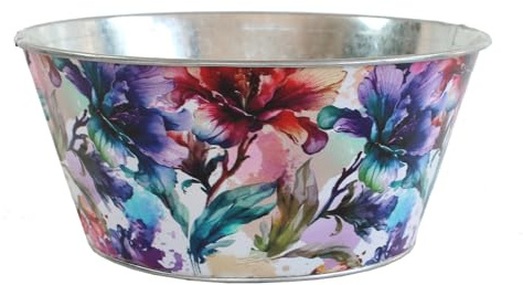 Metall Pflanztopf Valentino - Dekorativer Blumentopf mit floralem Design für Innenbereich - Verschiedene Größen und Farben (Purple, 25/11)