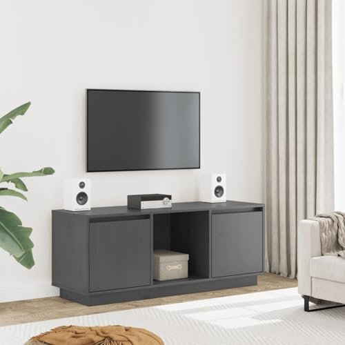 ShGaxin Meuble TV, meuble de salon, petit meuble, table d'appoint, table de télévision, en bois massif de pin gris, 110,5 x 35 x 44 cm