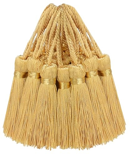 30pcs 10.9cm Silky Tassels DIY Craft Bookmark Pendant-Light Gold | Small Soft Tassel for Resin Bookmarks,Jewellery Making,Keyring,Sewing,Ribbon,Cushion,Curtain Trim and Home Decor
