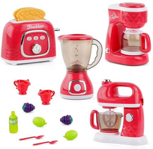 Toy Kitchen Sets for Kids Kitchen playset Accessories for Toddlers Ages 3-5 4-8, Kitchen Appliance Toys Blender, Coffee Maker Machine, Mixer, Toaster Gift for Girls