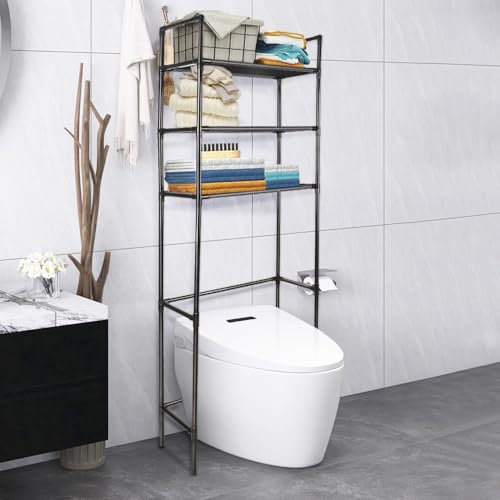 VIIROUD Rangement Salle de Bain, Meuble WC, Meuble Machine à Laver, Étagère Toilette, Gain de Place, Montage Facile, 161 * 46 * 24cm-Noir