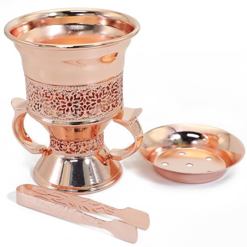 BEYLAB Bruciatore di incenso in resina franchincenso, bruciatore di incenso Bakhoor, bruciatore di incenso a carbone, con pinza per manico, per yoga, aromaterapia spa - Oro Rosa