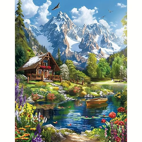 Qiukoo Malen nach Zahlen Erwachsene Landschaft - DIY Handgemalt Ölgemälde Kit - Paint by Numbers - Bastelset Erwachsene Adult zur Geschenk und Heimdekoration (40x50 cm)