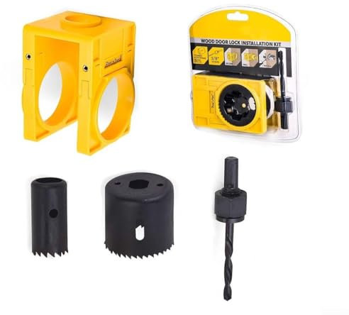 Türschloss-Installationssatz Türbeschlag Werkzeuge Kohlenstoffstahl Lochschneider Set für Holztüren mit verstellbarer Schablone und Bohrern