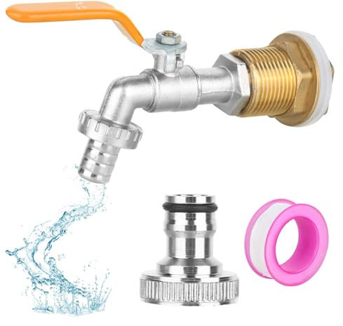 ‎DMJJSD® Water Butt/Rain Barrel Outlet 3/4 inch Hole Adaptor/Connector 3/4 Inch IBC Water Butt Tap Outdoor Tap Kit Garden Tap Kit Outlet Faucet for Water Butts, rain Barrels and Storage Tanks-Yellow