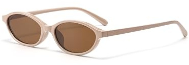 Hviomru kleine ovale Sonnenbrille für Damen Herren Mode Klassische 90er Jahre Vintage Schattierungen Beige/Braun