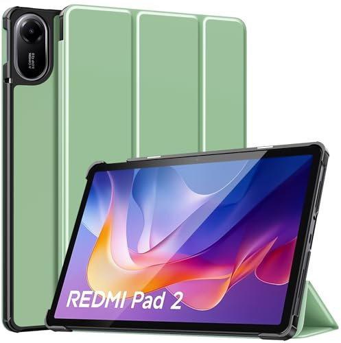 TiMOVO Funda para Xiaomi Redmi Pad 2 2025, Funda Delgada Ligera con Base Rígida Compatible con Redmi Pad 2 Tablet 11 Pulgadas, Soporte Triángulo Ajustable, Auto Activación/Reposo, Verde
