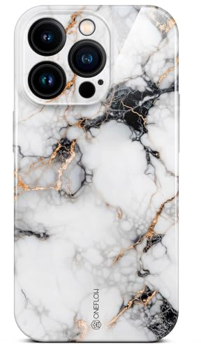 ONEFLOW Bliss - Cover per iPhone 14 Pro, effetto marmorizzato, con protezione per fotocamera, motivo marmorizzato, colore: Bianco oro