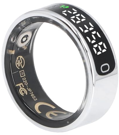 Ghzste Smart Ring with Display Screen Fitness Tracker Sleep Tracking Bluetooth Gesture Control Intelligent (8 ID: 18.2mm / 0.72in, Circumference: 56-59mm)