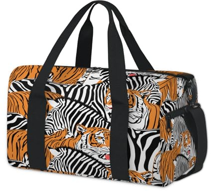 Tiger und Zebra Sporttasche, Zebra-Tiere, Wochenende, Übernachtungstasche, Reisetasche, Reisetasche, für Kinder, Mädchen, Jungen, Damen, Herren