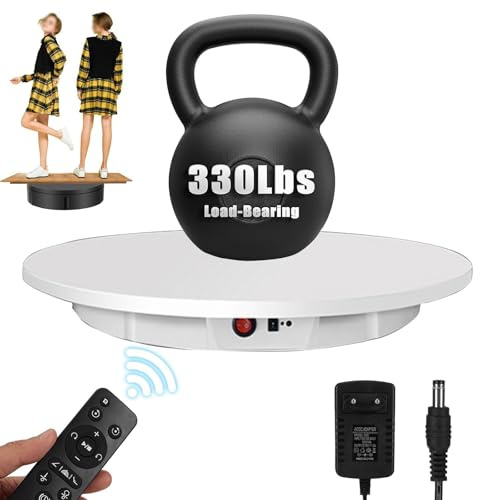 Motorized Rotating Display Stand with Remote Control, Heavy Duty Turntable for Product Photography, Includes 5 PVC Backgrounds
