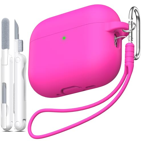 MHYALUDO Kompatibel mit AirPods Pro 3. Generation Case Cover, Anti-Fall Soft Silicone Shock-Absorbing für AirPods Pro 3 Hülle Skin Touch mit Umhängeband und Reinigungsset,Rosenrosa
