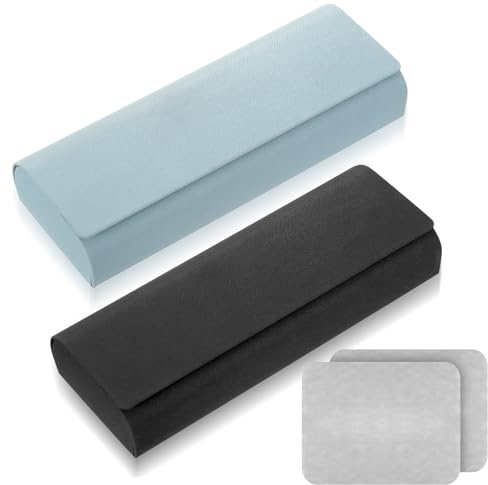 ANBEEISS 2er Set Magnetisches Brillenetui, Handgefertigt, Hellblau/Schwarz | Inkl. Microfaser-Tuch, auch als Brillenhalter fürs Auto, ideal für Lese- & Alltagsbrillen, Hellblau & Schwarz.