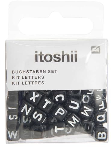 Kunststoff-Perlen, Itoshii, Buchstaben Mix, Würfel, 6 x 6 x 6 mm, 99 Stk (Schwarz)