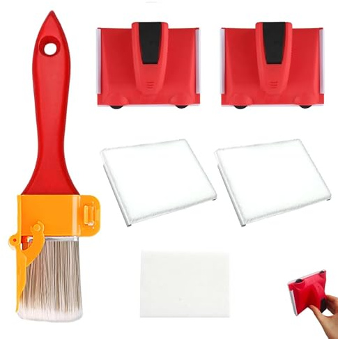 6 PCS Paint Edger Tool Set, Cutting in Paint Brush with Red Handle Durable Cutting in Tools for Painting with 2 Replacement Pads and 1 Sponge, Paints Edger for Cutting in Edging Paints Brush