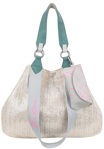 Fritzi Izzy Medium Limited Painted Straw Shopper Strohtasche Damen Sommer Festival Brillenetui-Anhänger Raffia-Optik 29 x 42 x 15 cm - Silver Jade, Nut, Nature, Black