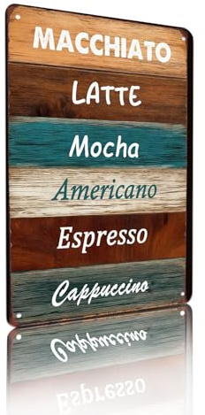 Coffee Drinks Collection Metal Vintage Aluminum Sign Wall Decor for Cafe, Bar, Restaurant - 8x12 Inches Retro Coffee-Themed Wall Art (25231)