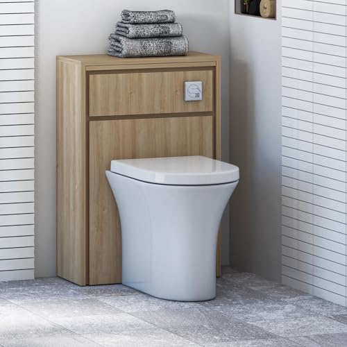Livora 555mm Natural Oak Bathroom Back to Wall WC Unit with Breeze BTW Rimless Toilet Pan + Soft Close Seat & Concealed Cistern
