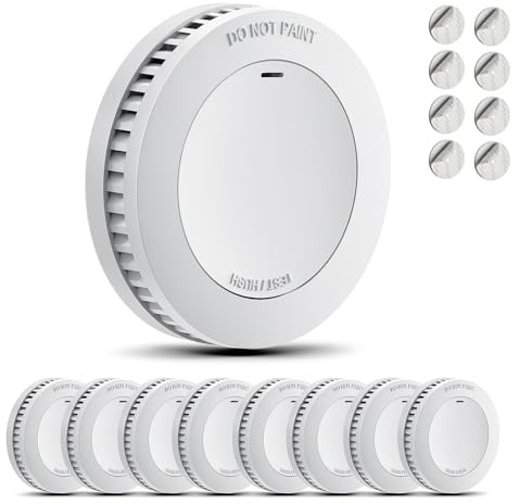 RUNIDUR Rauchmelder 10 Jahres Batterie Feuermelder TÜV Zertifiziert 8 Stück | Mini Flacher Rauchwarnmelder, Brandmelder Ohne Blinken, Ohne Bohren , EN14604-konformer, Selbstklebender Stand-alone Weiß