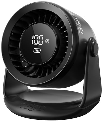 gaiatop Ventilatore da scrivania ricaricabile, 5 velocità, ultra silenzioso, con display LED e controllo touch, inclinazione di 110°, ventilatore da tavolo USB-C alimentato a batteria, per dormitorio