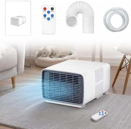 Huachorial Climatiseur Portable 2700 BTU avec Compresseur Réel, Mini Climatiseur Mobile 280W Basse Consommation, Ultra Silencieux 45dB, 3 en 1 Refroidissement Déshumidification Ventilation, Timer 12H