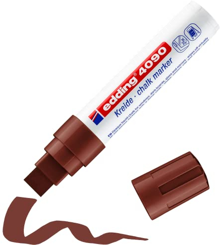 edding 4090 Kreidemarker - braun - 1 Kreidestift - Keilspitze 4-15 mm - breiter Kreidestift für Tafel abwischbar - zum Beschriften von Fenster, Glas, Spiegel - Tafelstift mit deckenden Farben