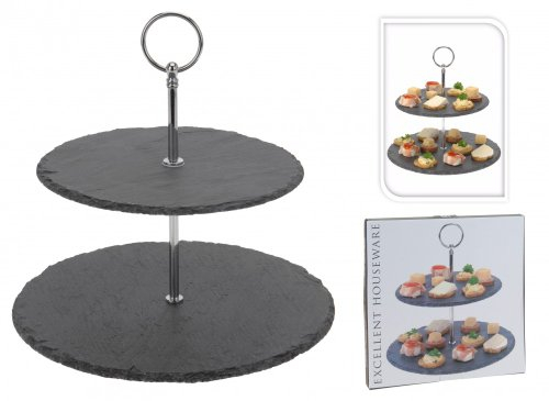 2 Tier Cupcake Slate Stone Stand Serving Tray