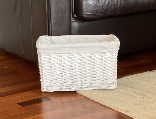 Topfurnishing Large Big Huge Deep Children Kids Baby Nursery Storage Wicker Basket Toy Box Organiser With Liner White Medium 39 x 27 x 23 cm