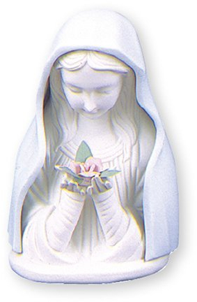 Virgin Mary Statue - 11.5cm Ceramic Blue & White Porcelain Madonna Bust Statue + LOURDES PRAYER CARD (3839) by Catholic Gift Shop Ltd